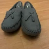 ASOS Design moccasin slipper in grey with faux fur lining