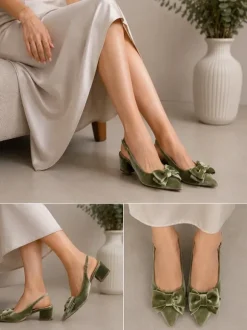 Asos Design Wide Fit Samt Salbeigrün Schleife Fersenriemen weit 36 38 38.5 Kitty Heels Stilettos