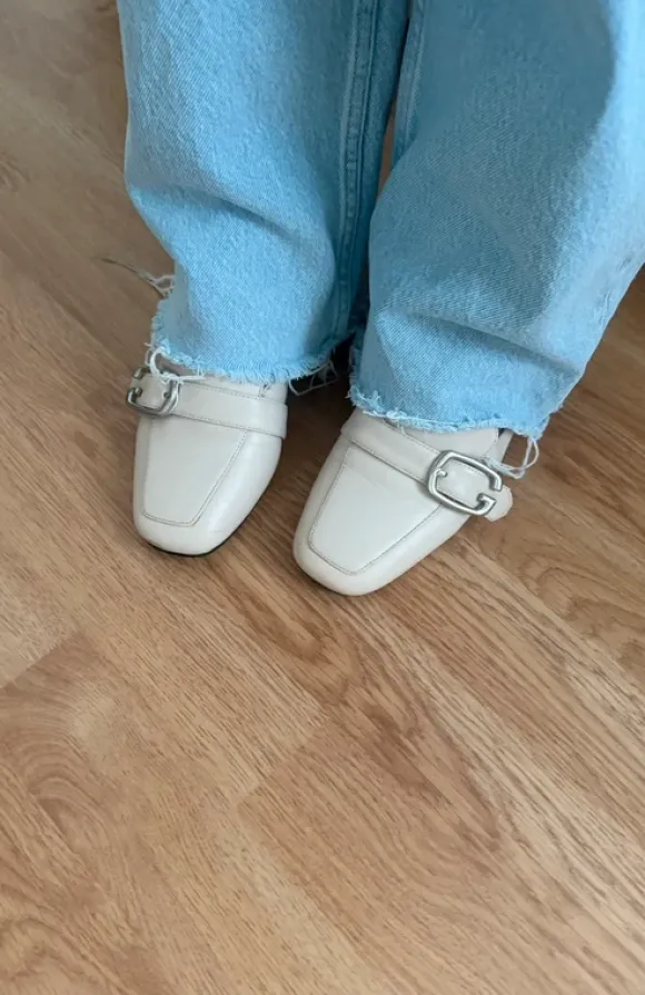 Beige Creme Kunstleder Loafer Mokassins Absatzschuhe Blockabsatz 36