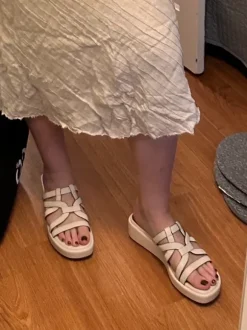 Beige Reiss leather mules, 41
