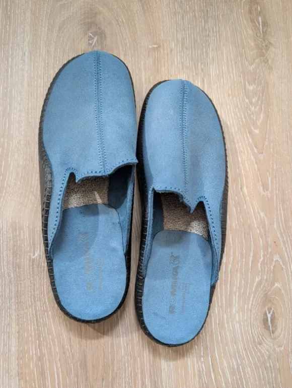 Bequeme blaue Hausschuhe für Damen, 40, Leder