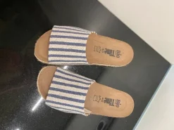 Bio Time Pantoletten Damen Gr. 40 NEU Streifen Marine Sommer Sandalen