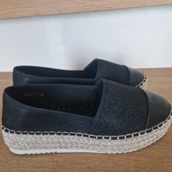 Bo'aime Espadrilles Gr. 38 Schwarz Glitzer Plateau