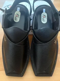 Bollywood Pakistan/ Indien Peshawari Chappal Herrensandalen schwarz Echtleder Herrenschuhe Gr.46