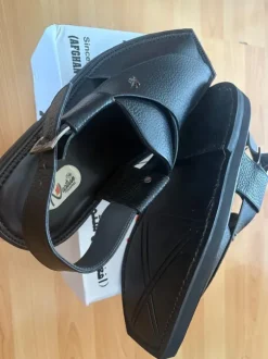 Bollywood Pakistan/ Indien Peshawari Chappal Herrensandalen schwarz Echtleder Herrenschuhe Gr.46