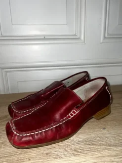 Canda Damen Leder Slipper Mokassins Rot/Bordeaux