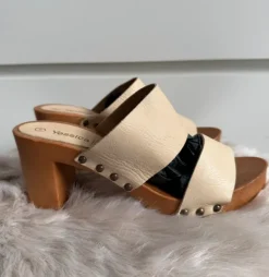 Clogs Pantoletten Leder beige Gr. 38 neu