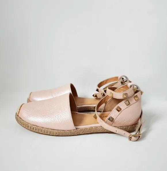 Damen -Espadrilles aus echtem Leder in einem pudrig Farbton