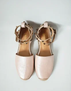 Damen -Espadrilles aus echtem Leder in einem pudrig Farbton