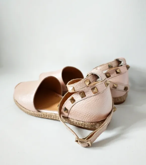 Damen -Espadrilles aus echtem Leder in einem pudrig Farbton