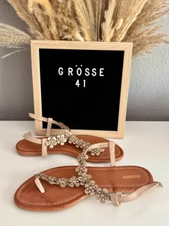 Deichmann Graceland Zehentrenner Sandalen mit Glitzer und Blumen Gr. 41 NEU