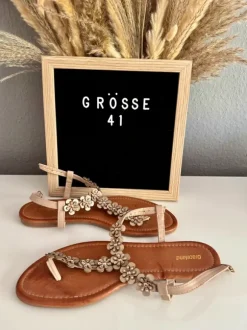 Deichmann Graceland Zehentrenner Sandalen mit Glitzer und Blumen Gr. 41 NEU