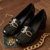 Elegante Damen Pumps / Loafer - Schwarz Lackoptik