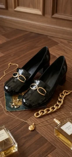 Elegante Damen Pumps / Loafer - Schwarz Lackoptik