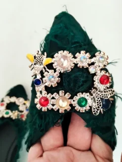 Elegante grüne Ballerinas mit Strass-Schnalle Gr. 38