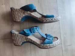 Gabor Sandalen Gr. 5 ( 38 ) blau mit Keilabsatz