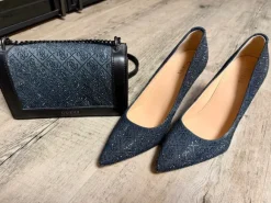 Guess Handtasche und Schuhe Gr. 37 high heels blau Glitzer