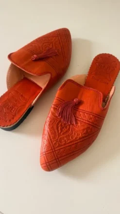 handgefertigte Leder-Mules / Babouches aus Marokko – Unikat – Gr. 38,5–39
