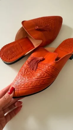 handgefertigte Leder-Mules / Babouches aus Marokko – Unikat – Gr. 38,5–39