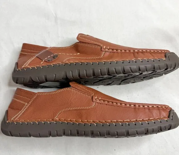 Herren Leder Slipper / Mokassins / bequeme Freizeitschuhe Braun Gr. 47 🤎