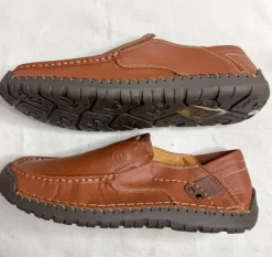 Herren Leder Slipper / Mokassins / bequeme Freizeitschuhe Braun Gr. 47 🤎