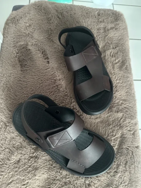 Herren Sandalen Schlappen Neu passt bis Gr.41 dunkelbraun schwarz Klettverschluß leicht