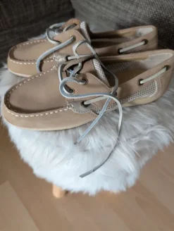 Lands' End Bootsschuhe/ Segelschuhe/ Mokassin Damen Beige Größe 37 Neu Echtleder/Wildleder.