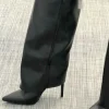 leather knee high stiletto heel flap boots
