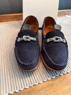 Marc Joseph Damen - Wildleder-Slipper 39,5 dunkelblau mit silberner Kordel