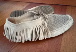 Marc Schoss Ballerina Mokassins Leder Fransen Gr. 42 beige