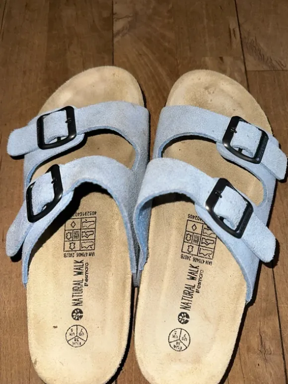 Natural Walk Pantoletten Leder Hellblau 38