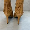 NEU Fransen Ankle Boots Cognac Wildleder Optik Gr. 38 Boho Western Damen High Heels