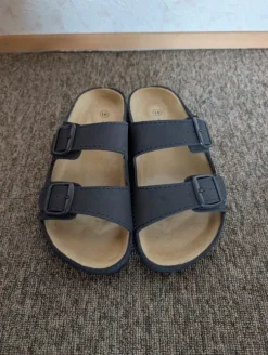 Neu, ungetragen: Hausschuhe Bio to Nature Gr. 41 Leder-Fußbett Sommerschuhe Komfort-Pantoletten blau