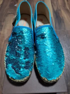 Original Pailletten Espadrilles Ballarinas von Macarena türkis, petrol, Gr. 38