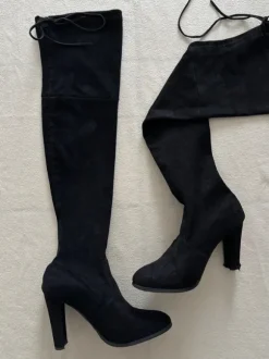 Overknee Stiefel zum zubinden Wildlederoptik Blockabsatz