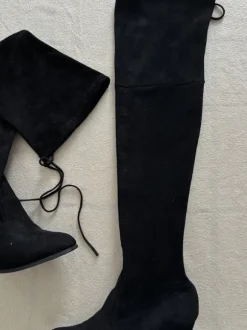 Overknee Stiefel zum zubinden Wildlederoptik Blockabsatz