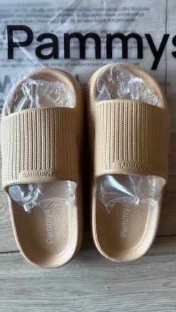 Pammys Slides Beige Damen/Herren Unisex Neu Original Komfort Badeschlappen Sandalen