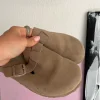 Pantolette flach Leder taupe
