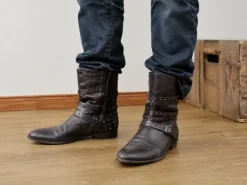 Patrizio Bertelli Lederboots Gr. 43 Braun Leder Stiefel Nieten Made in Italy Biker Western