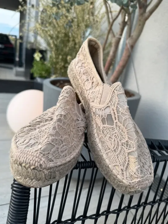 Replay Espandrilles Sommerschuhe Slipper mit Stickerei beige