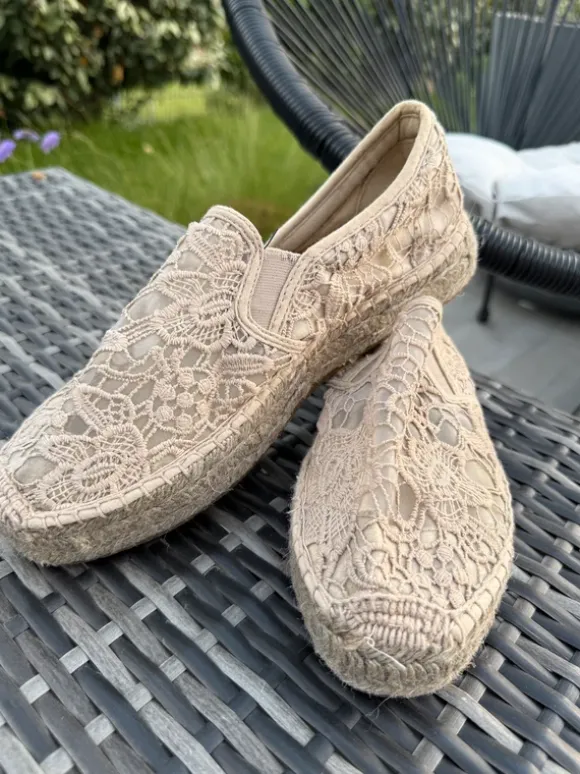 Replay Espandrilles Sommerschuhe Slipper mit Stickerei beige