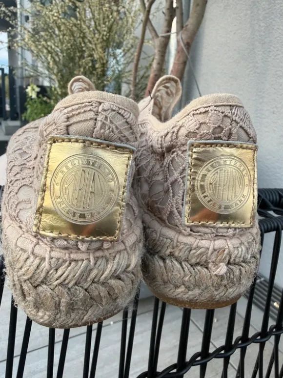 Replay Espandrilles Sommerschuhe Slipper mit Stickerei beige