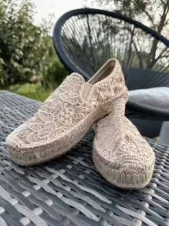 Replay Espandrilles Sommerschuhe Slipper mit Stickerei beige