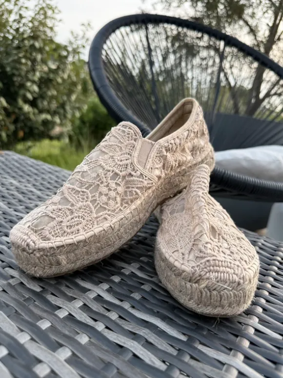 Replay Espandrilles Sommerschuhe Slipper mit Stickerei beige