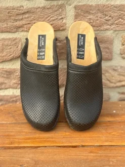 Sabots en bois et cuir noir
