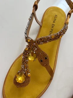 Sandalen Zehentrenner Gr. 41 Alma en Pena Neu OVP Senfgelb Schlange