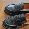 Schwarze Leder Slipper/Loafers