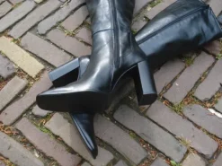 Stoere zwarte leren vintage dressing leren blokhaklaarzen 39