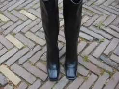 Stoere zwarte leren vintage dressing leren blokhaklaarzen 39