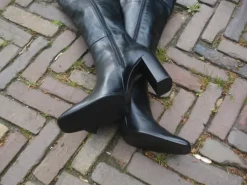 Stoere zwarte leren vintage dressing leren blokhaklaarzen 39